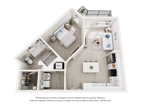 Floor plan for 1 bed, 1 bath, 756 sqft